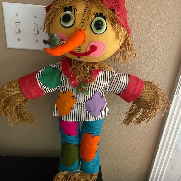 Vintage Handmade Fall Harvest Patchwork Scarecrow 20 inches tall - Picture 2 of 16